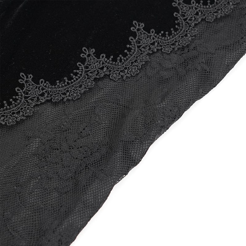 EVA LADY Women's Gothic Floral Embroidered Velvet Splice Lace Flared Leggings Black