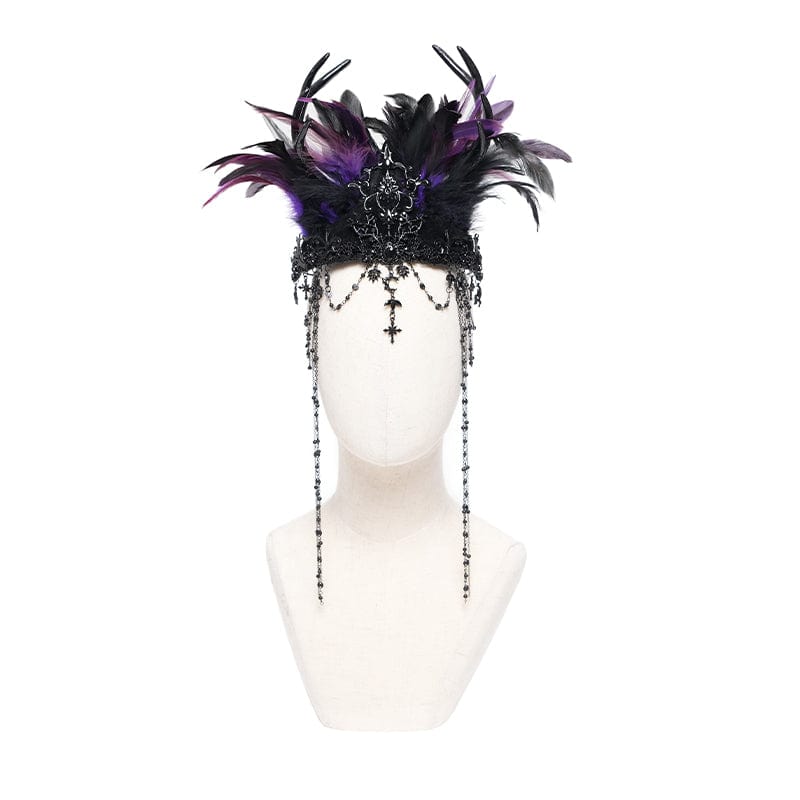 EVA LADY Women's Gothic Floral Feather Beaded Crown