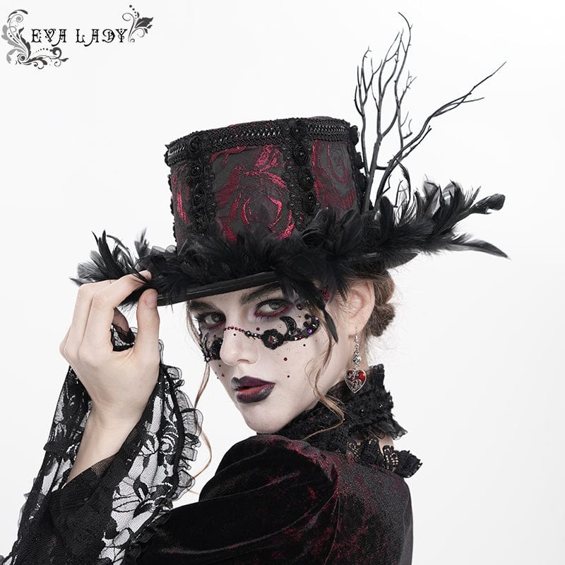EVA LADY Women's Gothic Floral Feather Hat