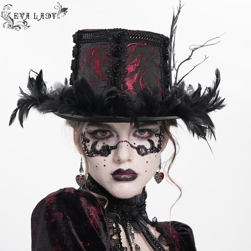EVA LADY Women's Gothic Floral Feather Hat