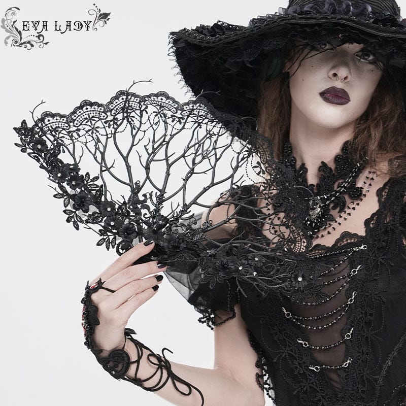 EVA LADY Women's Gothic Floral Lace Dendritic Fan