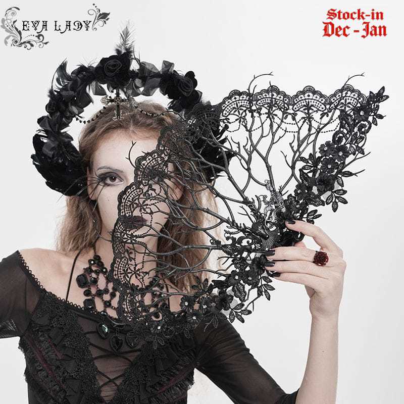 EVA LADY Women's Gothic Floral Lace Dendritic Fan