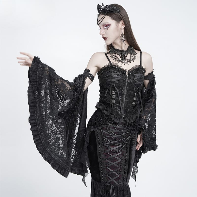 EVA LADY Women's Gothic Floral Lace Ruffled Flare Arm Sleeves