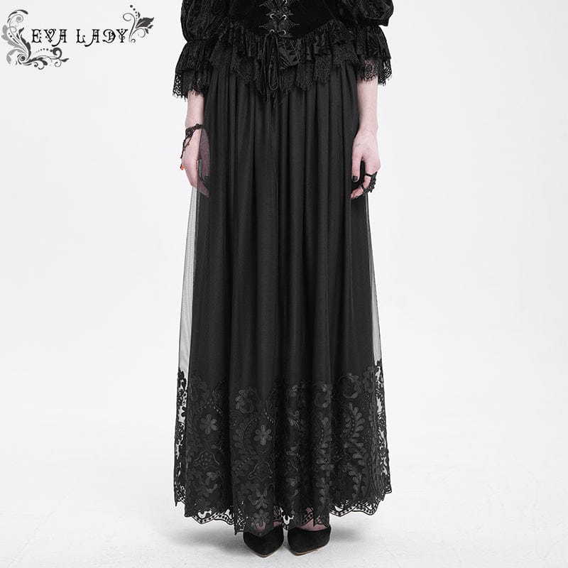 EVA LADY Women's Gothic Floral Mesh Splice Skirt Black