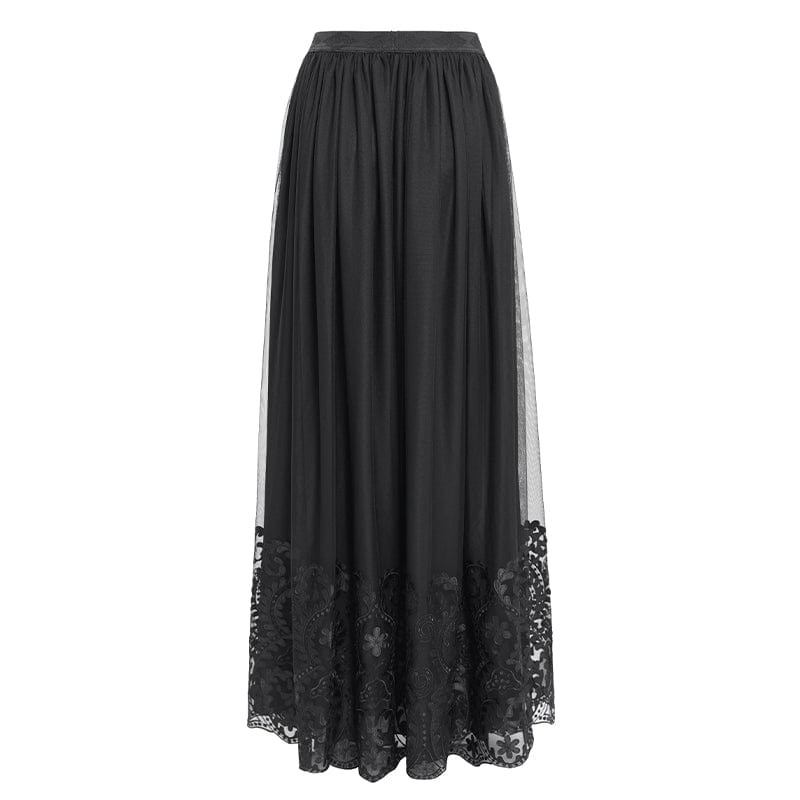 EVA LADY Women's Gothic Floral Mesh Splice Skirt Black