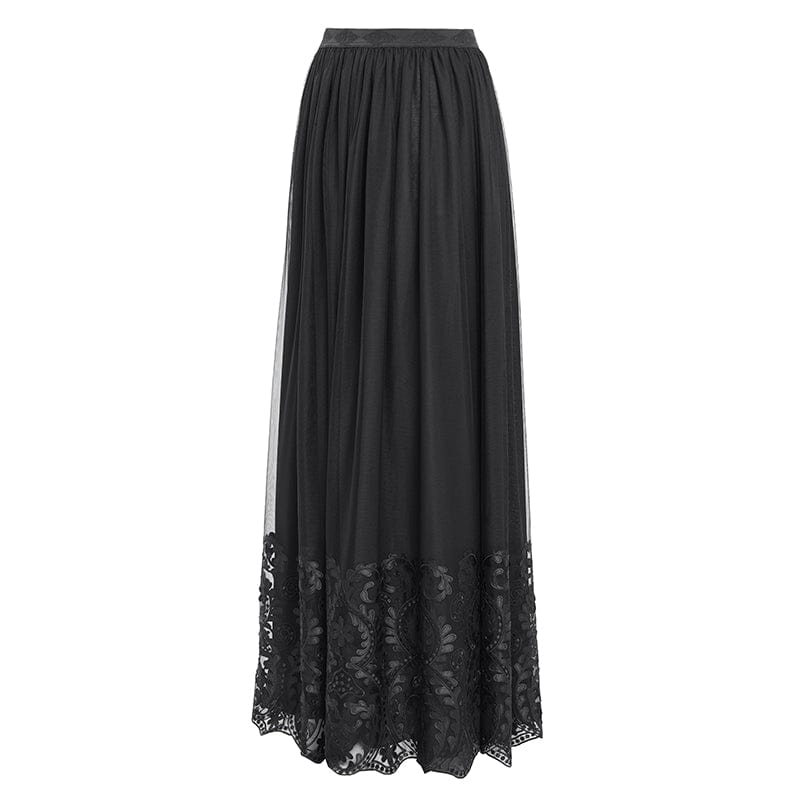 EVA LADY Women's Gothic Floral Mesh Splice Skirt Black