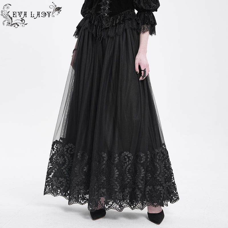 EVA LADY Women's Gothic Floral Mesh Splice Skirt Black