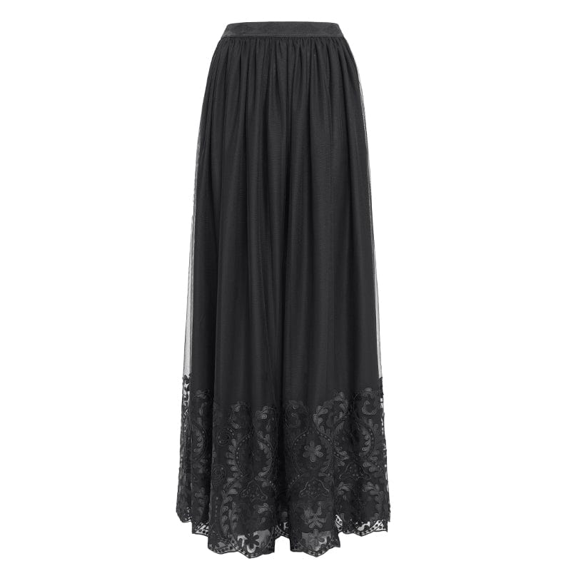 EVA LADY Women's Gothic Floral Mesh Splice Skirt Black