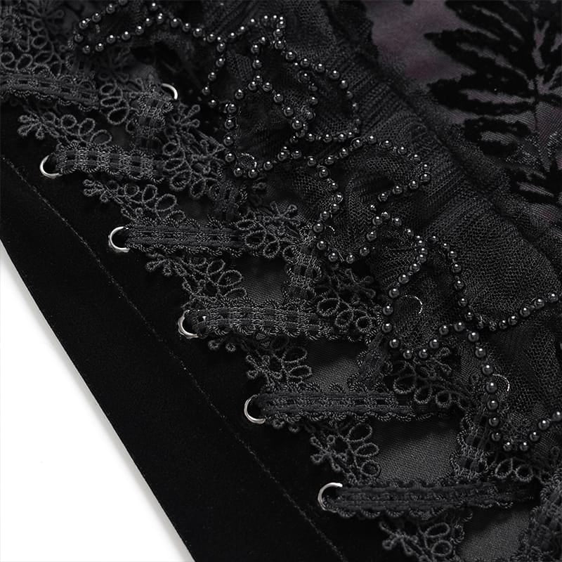 EVA LADY Women's Gothic Floral Side Lace-up Beaded Ruffle Chain Slip Dress