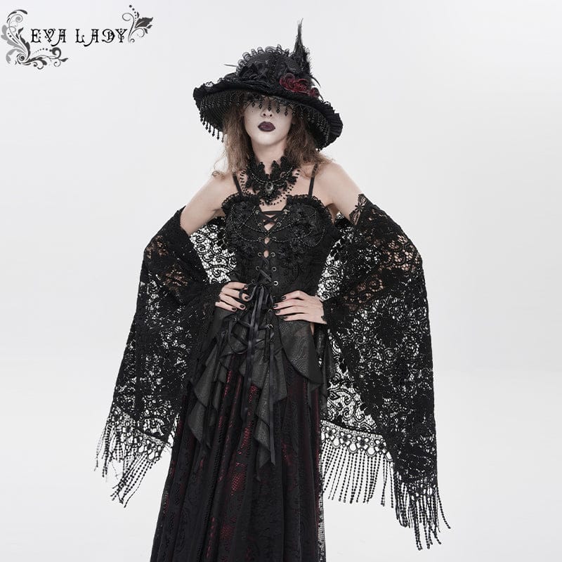 EVA LADY Women's Gothic Floral Tassels Cape
