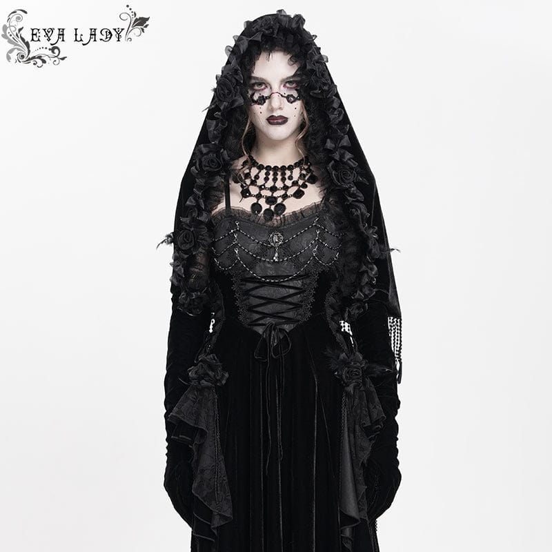 EVA LADY Women's Gothic Flower Lace Edge Cloak