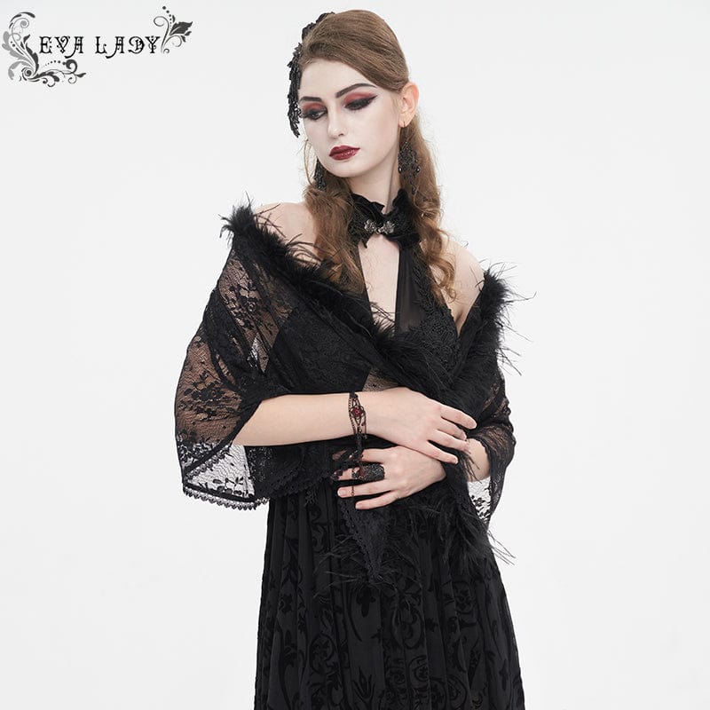 EVA LADY Women's Gothic Irregular Fluffy Hem Lace Cape