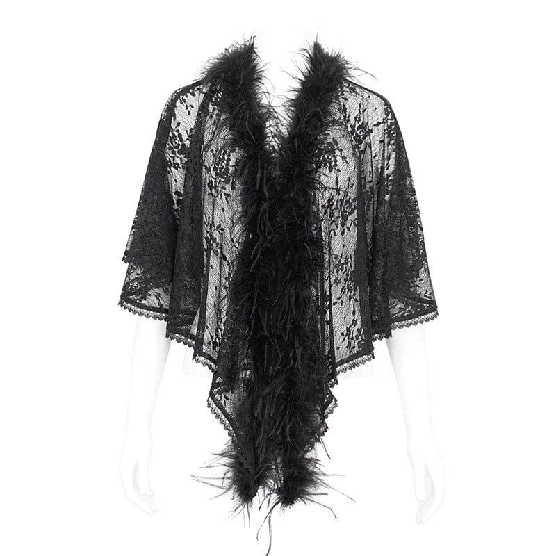 EVA LADY Women's Gothic Irregular Fluffy Hem Lace Cape