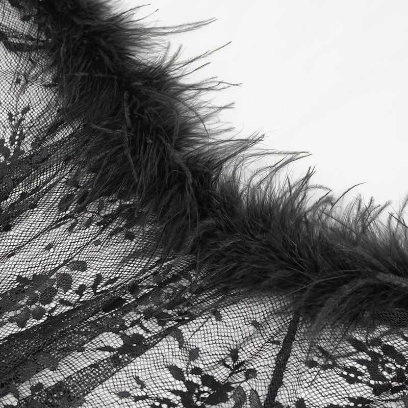 EVA LADY Women's Gothic Irregular Fluffy Hem Lace Cape