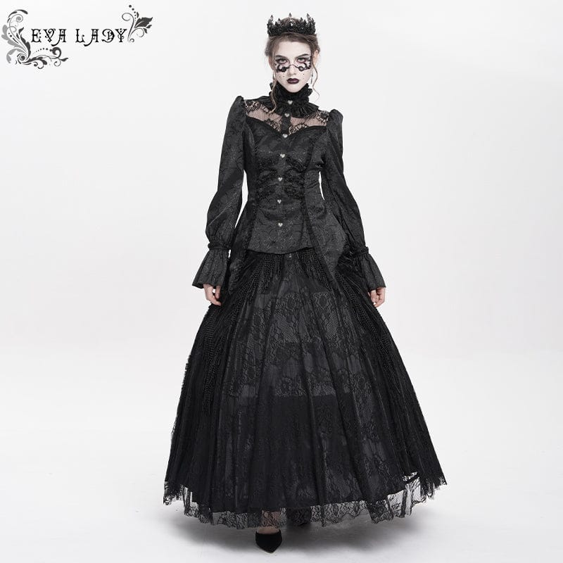 EVA LADY Women's Gothic Jacquard Lace Stand Collar Long Sleeve Shirt