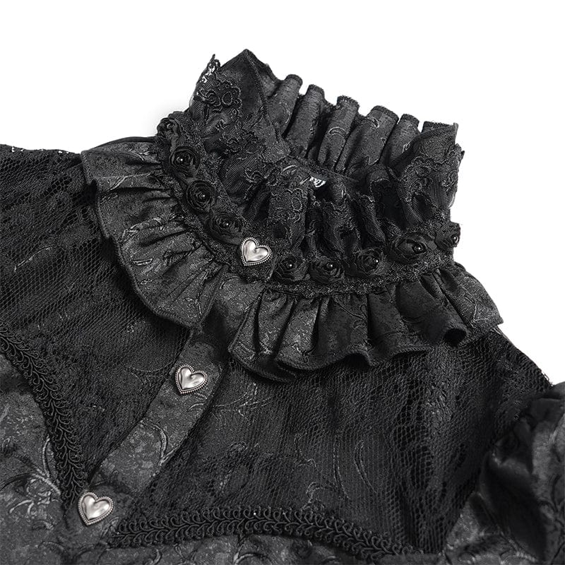 EVA LADY Women's Gothic Jacquard Lace Stand Collar Long Sleeve Shirt