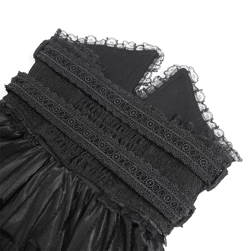 EVA LADY Women's Gothic Jacquard Tassels Buckle-up Long Skirt Black