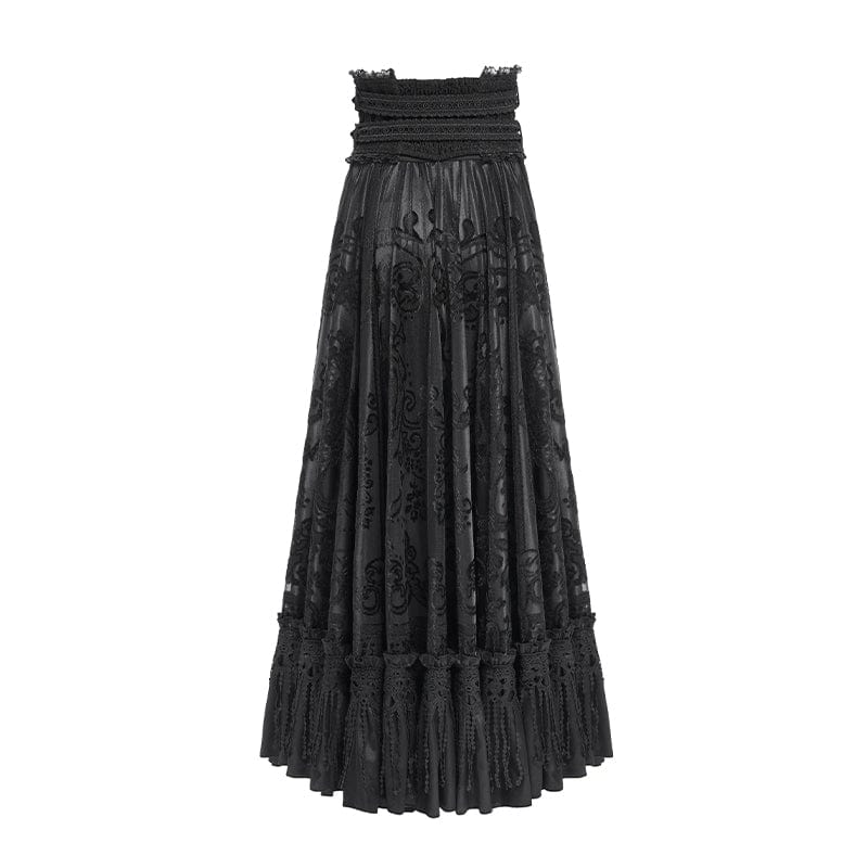 EVA LADY Women's Gothic Jacquard Tassels Buckle-up Long Skirt Black