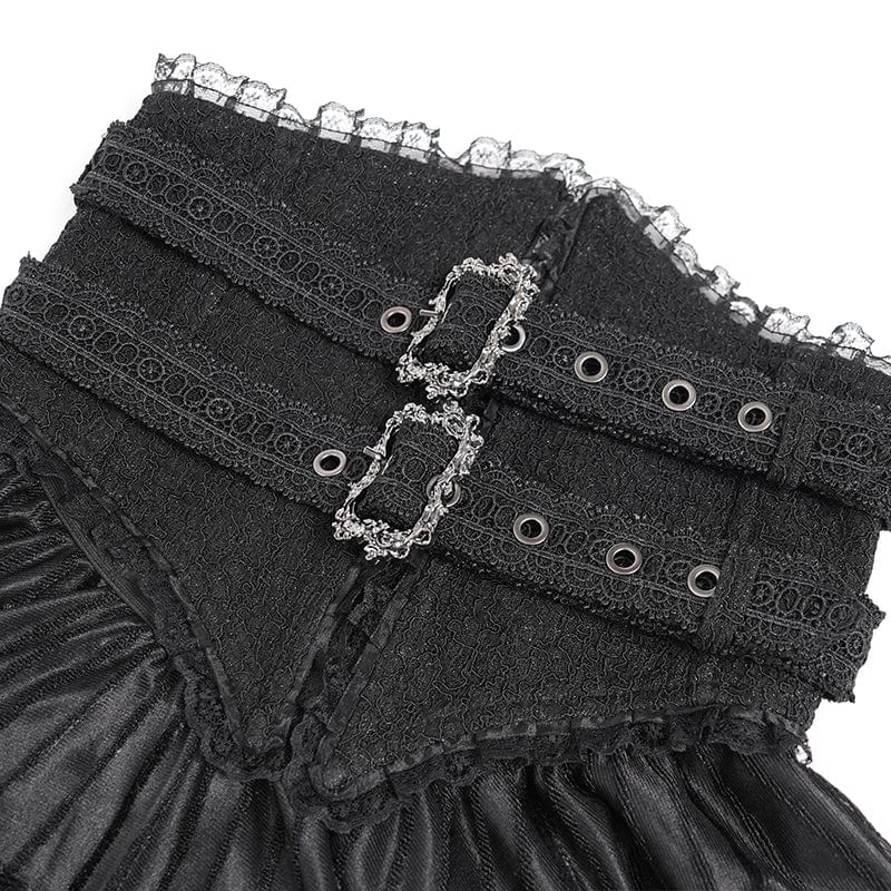 EVA LADY Women's Gothic Jacquard Tassels Buckle-up Long Skirt Black