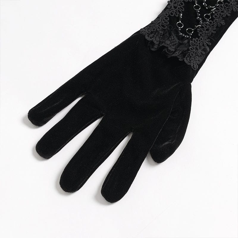 EVA LADY Women's Gothic Lace Beaded Long Gloves