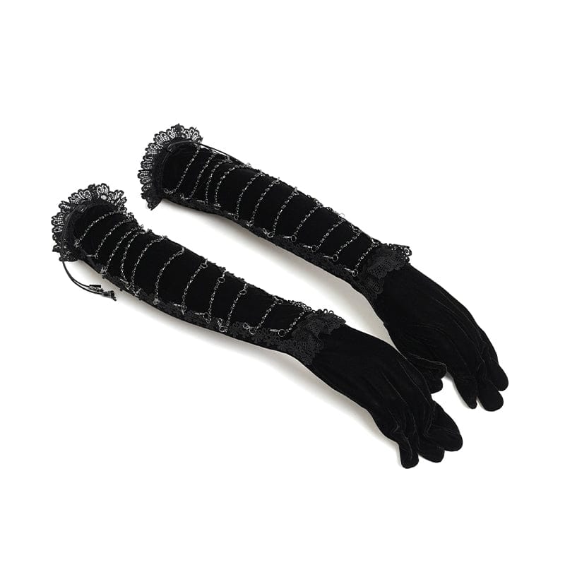 EVA LADY Women's Gothic Lace Beaded Long Gloves