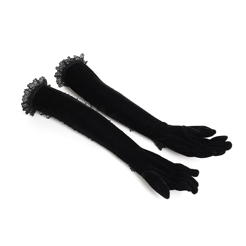 EVA LADY Women's Gothic Lace Beaded Long Gloves