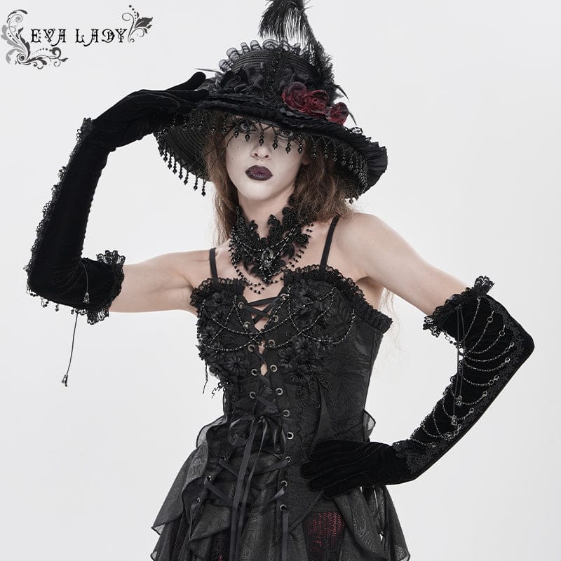 EVA LADY Women's Gothic Lace Beaded Long Gloves