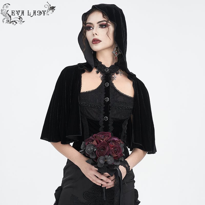 EVA LADY Women's Gothic Lace Splice Cape with Halterneck Velvet Top