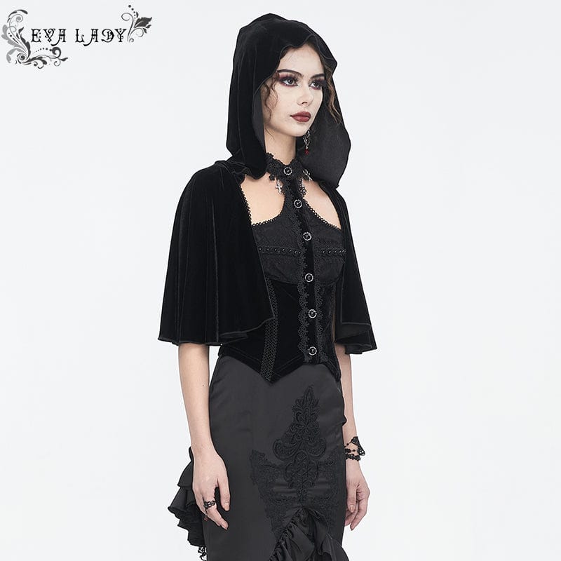 EVA LADY Women's Gothic Lace Splice Cape with Halterneck Velvet Top