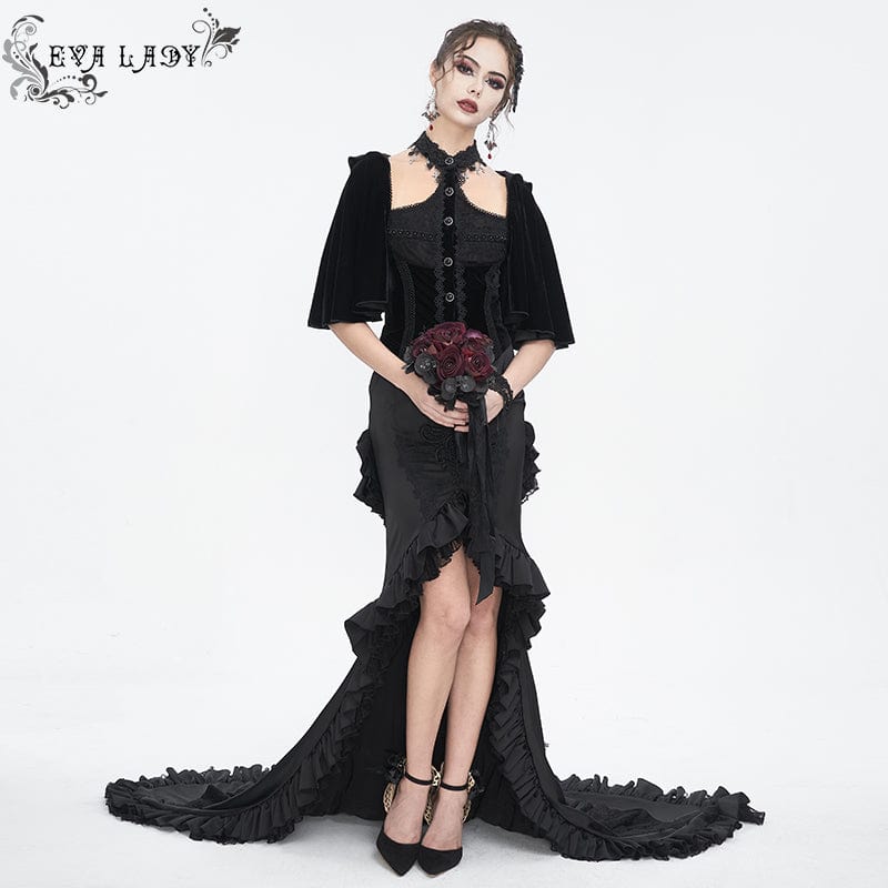 EVA LADY Women's Gothic Lace Splice Cape with Halterneck Velvet Top