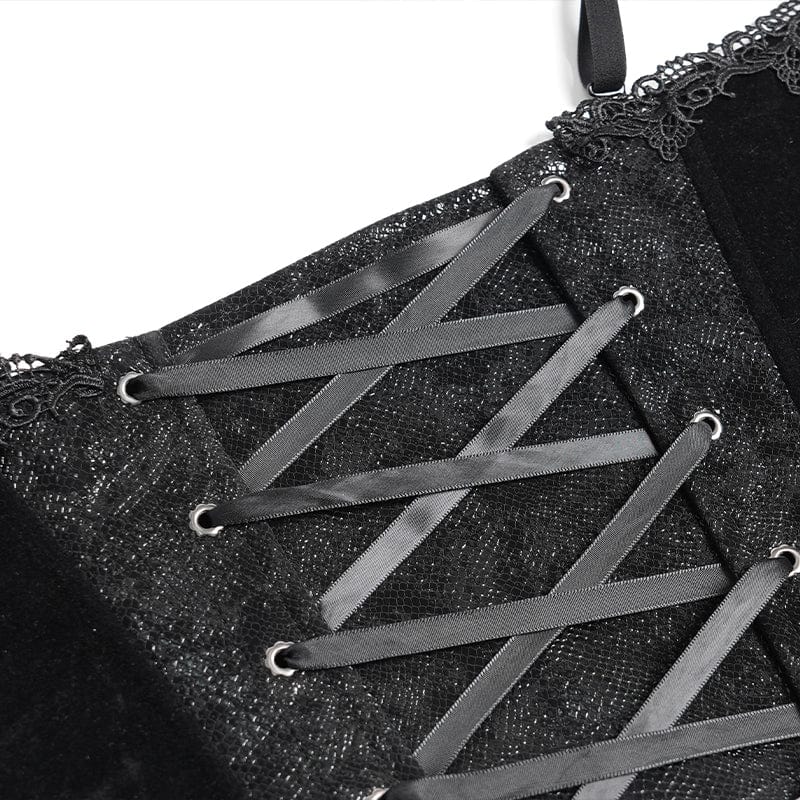 EVA LADY Women's Gothic Lace-up Beaded Lace Overbust Corset Black