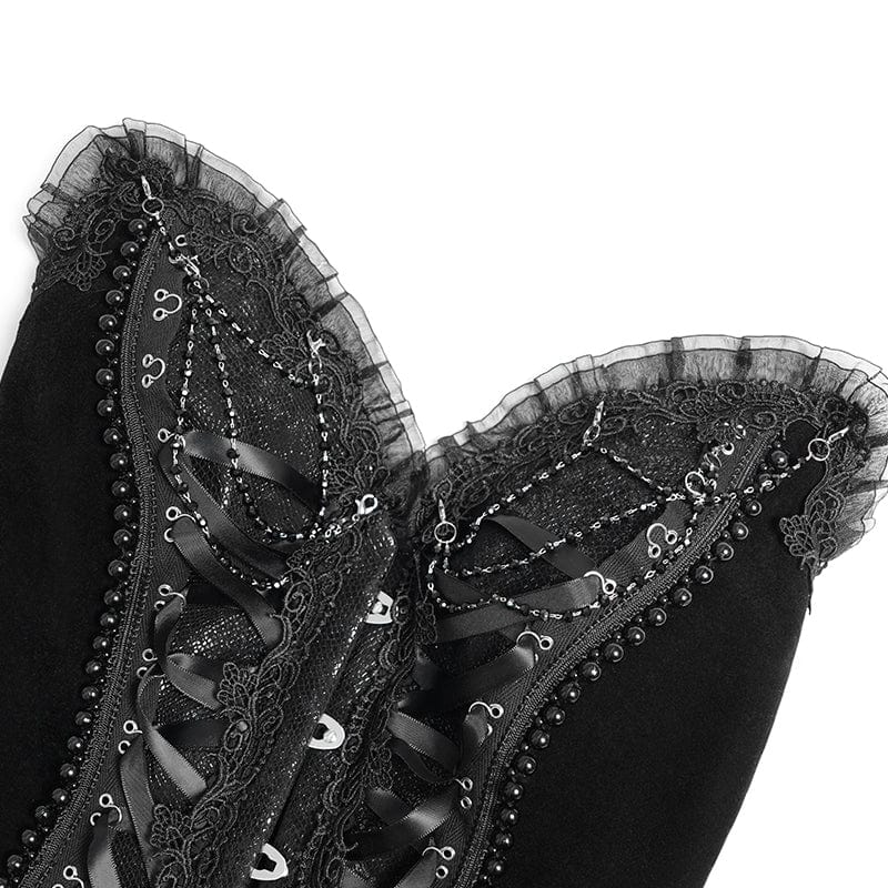 EVA LADY Women's Gothic Lace-up Beaded Lace Overbust Corset Black
