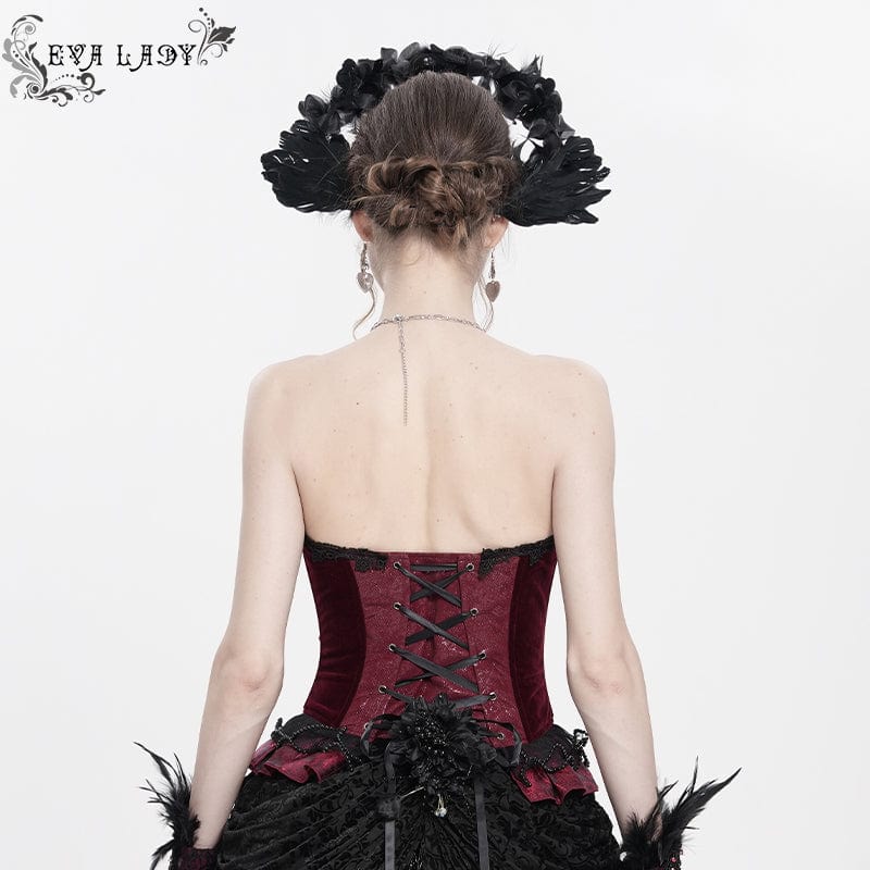 EVA LADY Women's Gothic Lace-up Beaded Lace Overbust Corset Red