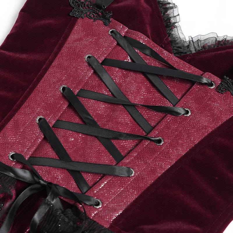 EVA LADY Women's Gothic Lace-up Beaded Lace Overbust Corset Red