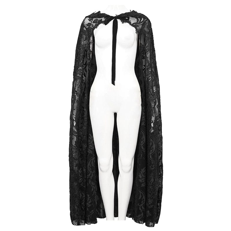 EVA LADY Women's Gothic Lace-up Flocking Lace Cloak with Hood
