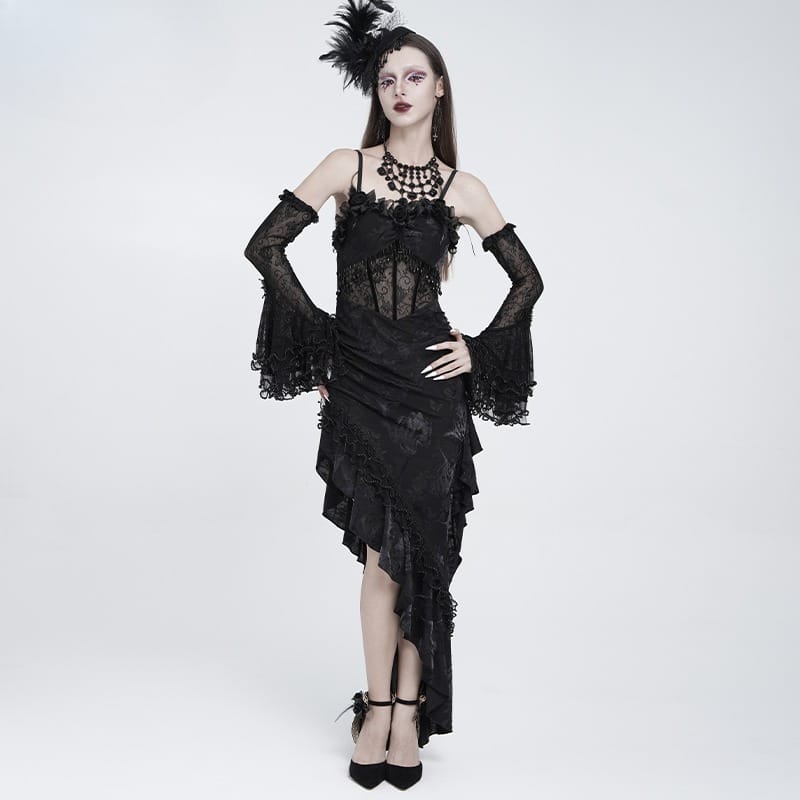 EVA LADY Women's Gothic Layered Beaded Ruffle Rose Mesh Arm Sleeves