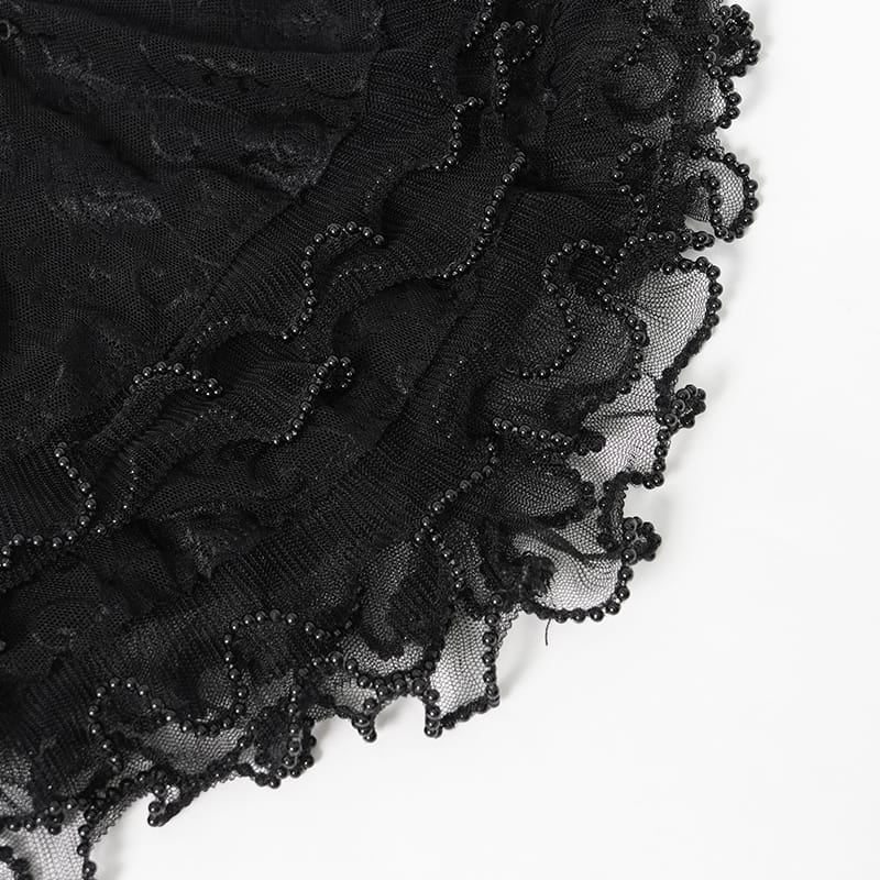 EVA LADY Women's Gothic Layered Beaded Ruffle Rose Mesh Arm Sleeves