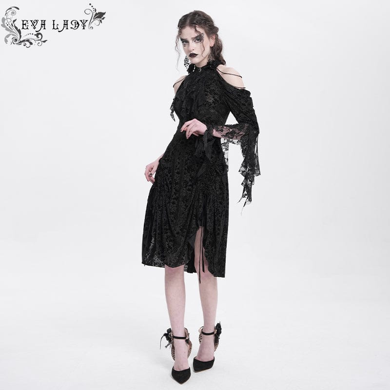 EVA LADY Women's Gothic Off-the-shouder Drawstring Velvet Party Dress