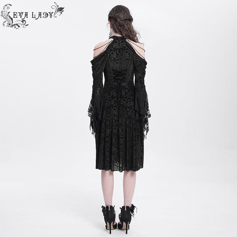 EVA LADY Women's Gothic Off-the-shouder Drawstring Velvet Party Dress