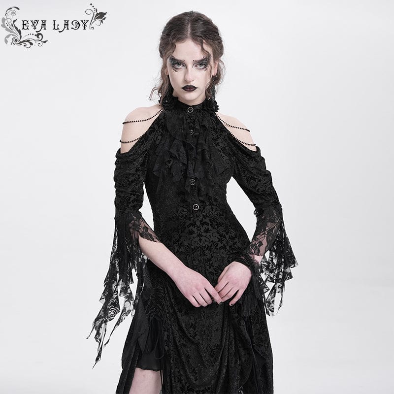 EVA LADY Women's Gothic Off-the-shouder Drawstring Velvet Party Dress