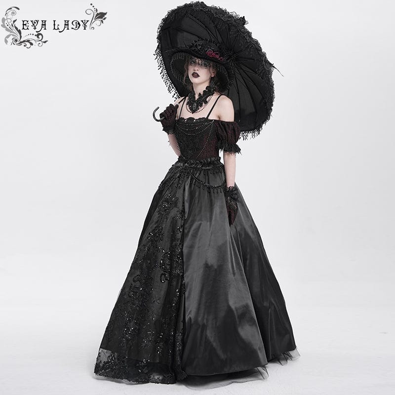 EVA LADY Women's Gothic Off-the-shoulder Lace Splice Prom Dress Black