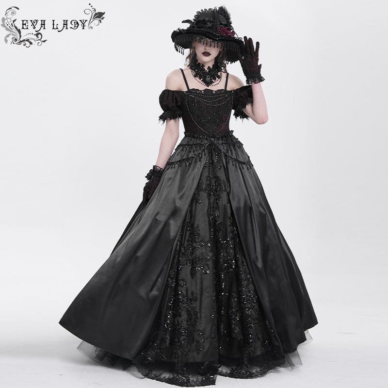 EVA LADY Women's Gothic Off-the-shoulder Lace Splice Prom Dress Black