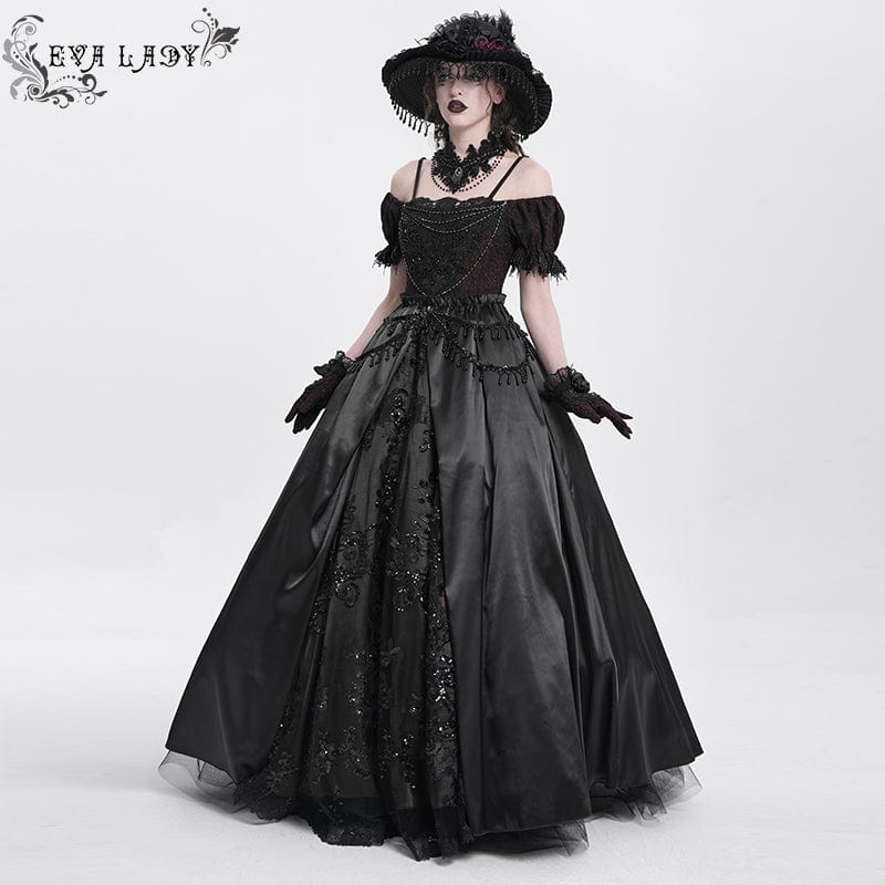 EVA LADY Women's Gothic Off-the-shoulder Lace Splice Prom Dress Black