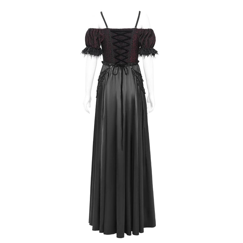 EVA LADY Women's Gothic Off-the-shoulder Lace Splice Prom Dress Black