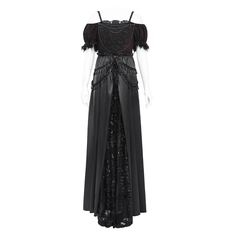 EVA LADY Women's Gothic Off-the-shoulder Lace Splice Prom Dress Black