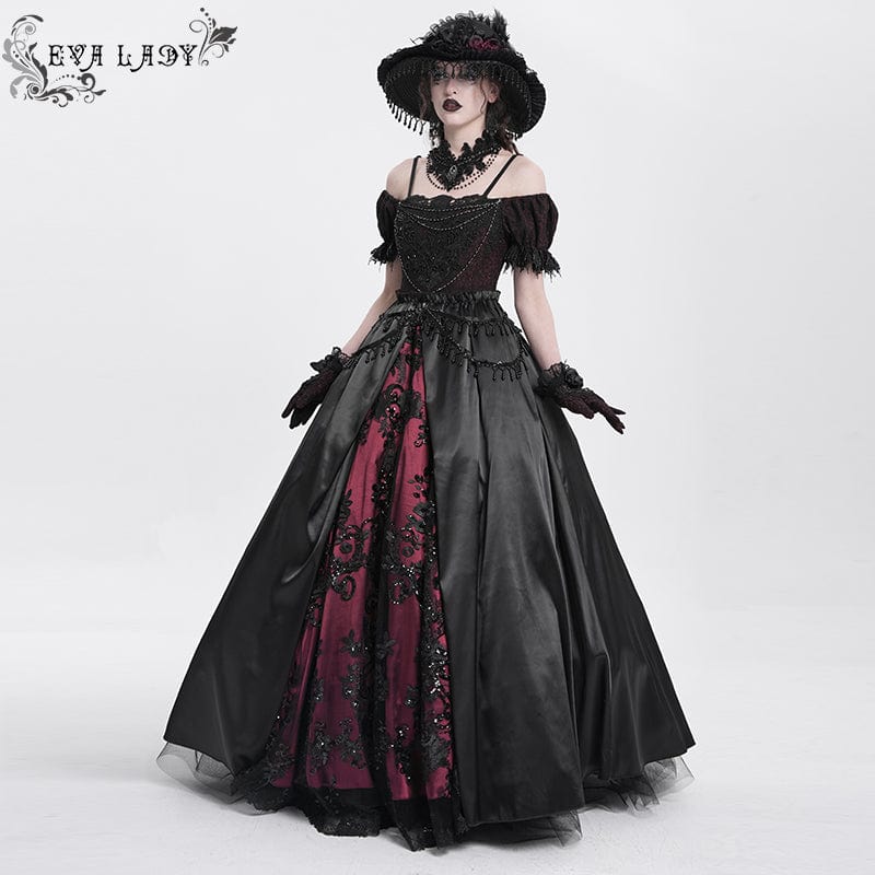EVA LADY Women's Gothic Off-the-shoulder Lace Splice Prom Dress Red