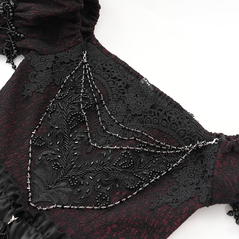 EVA LADY Women's Gothic Off-the-shoulder Lace Splice Prom Dress Red