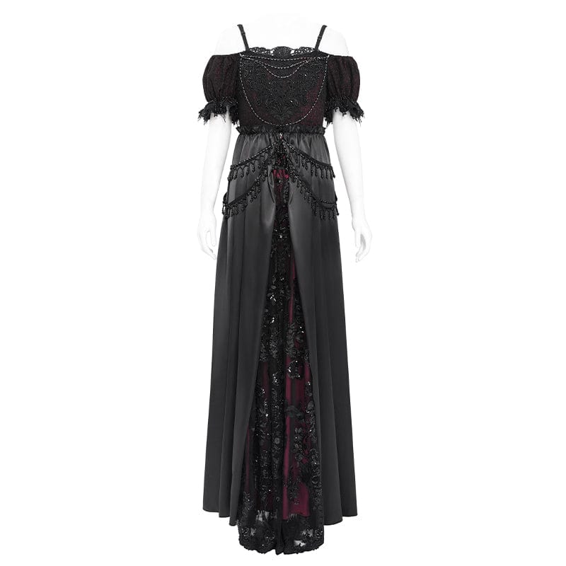 EVA LADY Women's Gothic Off-the-shoulder Lace Splice Prom Dress Red