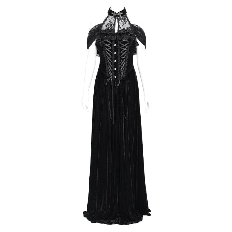 EVA LADY Women's Gothic Off-the-shoulder Lace-up Velvet Gown Dress