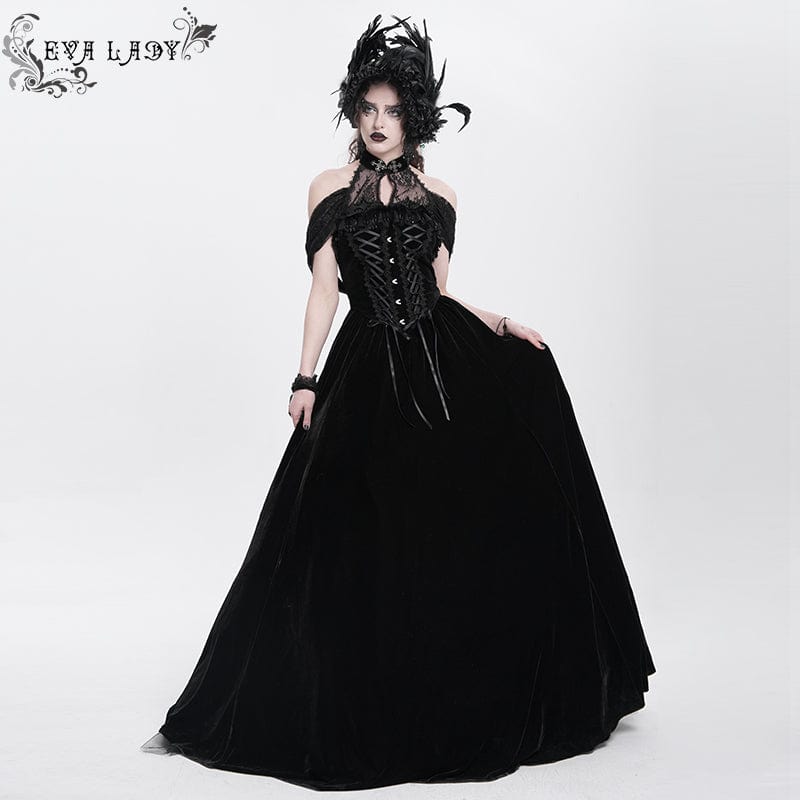 EVA LADY Women's Gothic Off-the-shoulder Lace-up Velvet Gown Dress